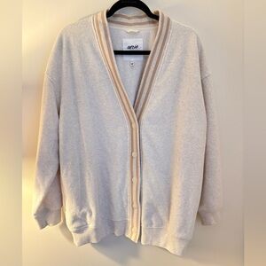 Aerie Cream Collegiate Plush Button-Up Cardigan | Preppy | Oversize | Varsity